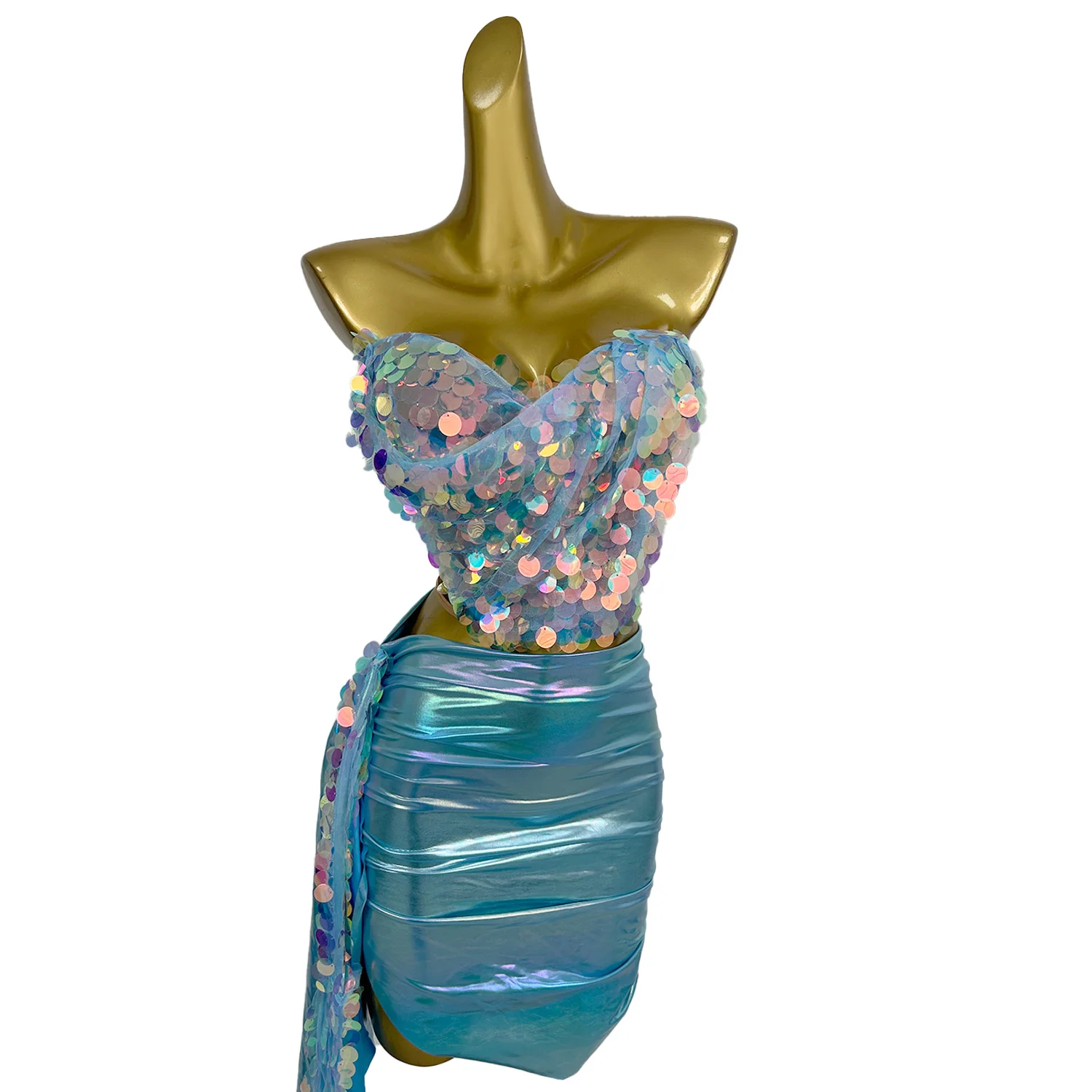 Candy Colored Ribbon Skirt Sexy Tight Corset Skirt Set with Sequins Nightclub Club Stage Performance Costume Party Dress yingbi