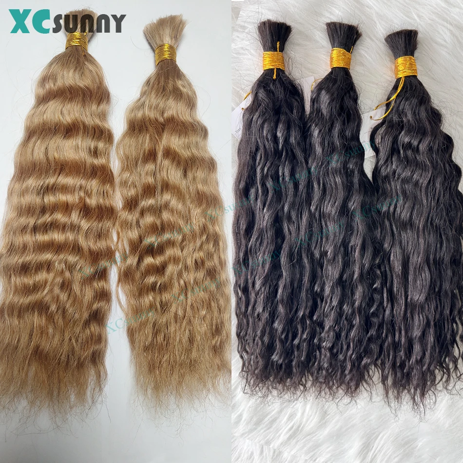 Bulk Human Hair For Braiding Wet And Wavy Bulk Hair For Boho Braids Double Drawn Human Bundles Water Wave Women