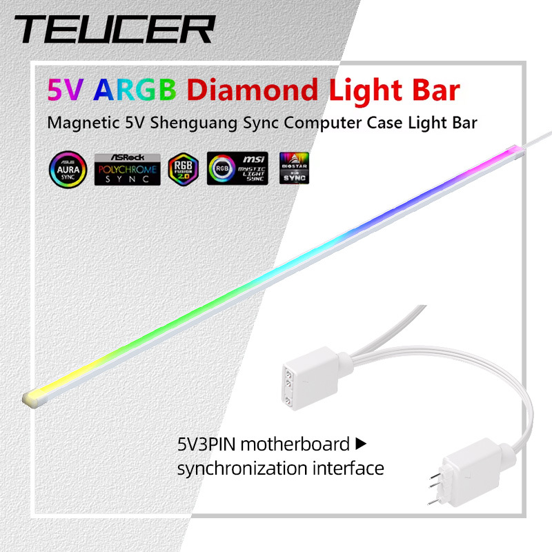 Teucer 40cm Flexible 5V 3PIN ARGB LED Light Bar 3M Adhesive backing Colorful Atmosphere DIY Lamp for PC Computer Case Chassis