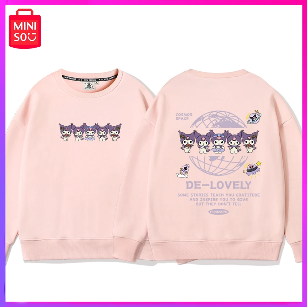 

Miniso Sanrio Kuromi New Spring Autumn Couple Sweet Cute Temperament Oversize Hoodie White Pink Birthday Christmas Girl Gift