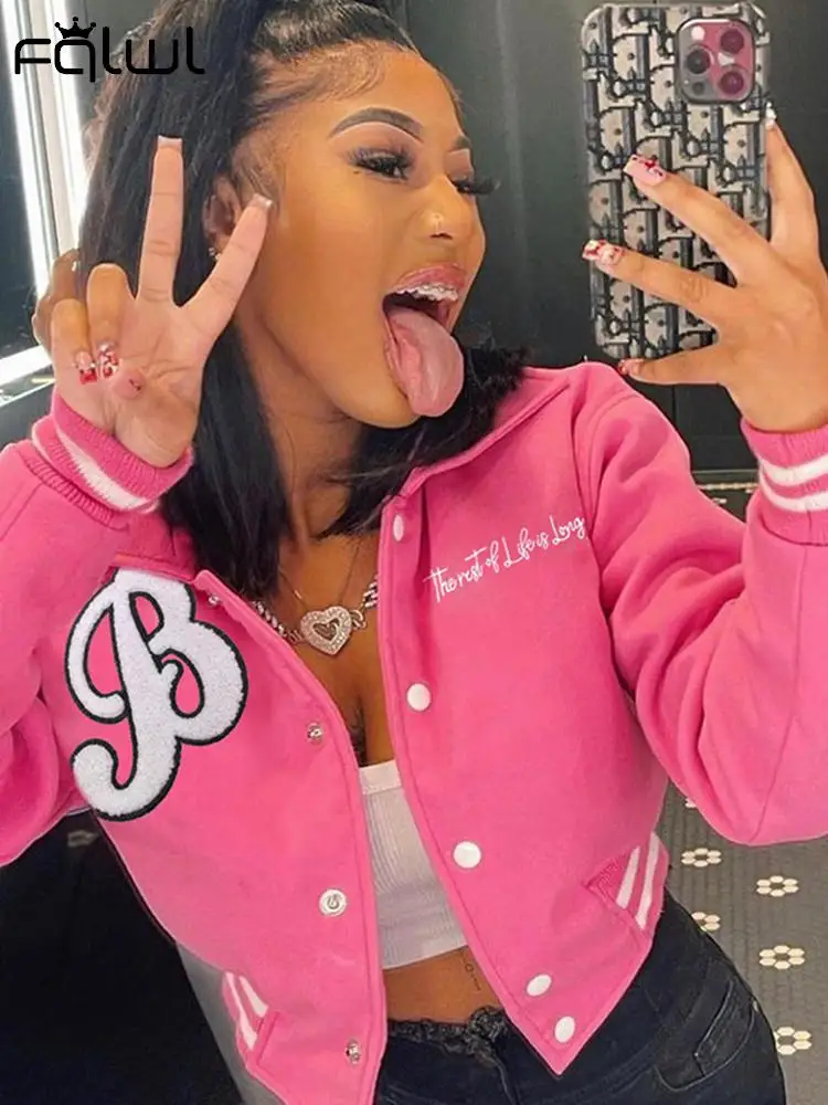 Pink varsity jacket cropped Clearance