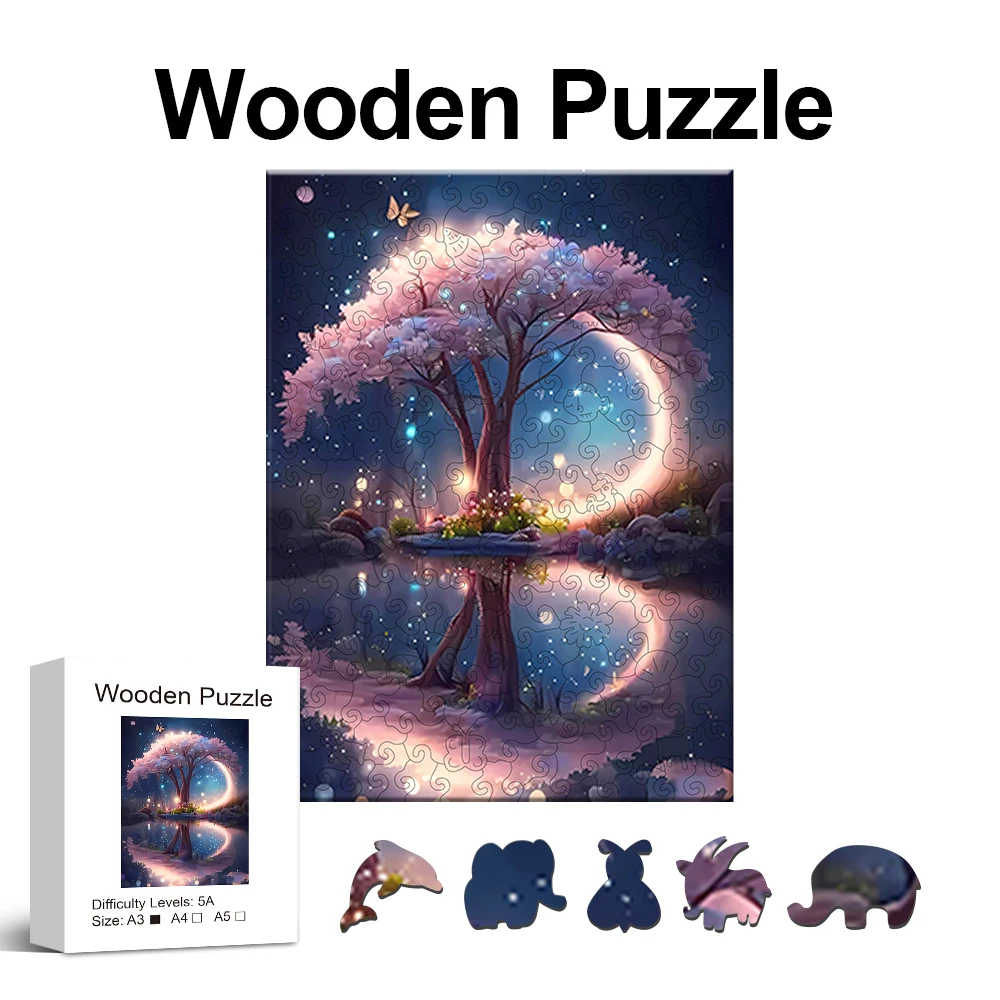 Trees and Reflections Wooden Jigsaw Puzzles, Animal Shaped Pieces Stress Relief Toys, Birthday Gifts Family Games, Home Decor