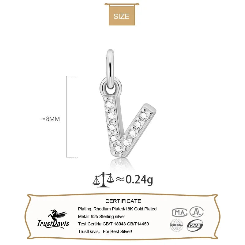 Silver Pendant Silver Necklace Charms Real 925 Sterling Silver 26 Letter Pendant Shiny Charm CZ Pendant DIY Accessories for Women Fine S25 Jewelry DZ423