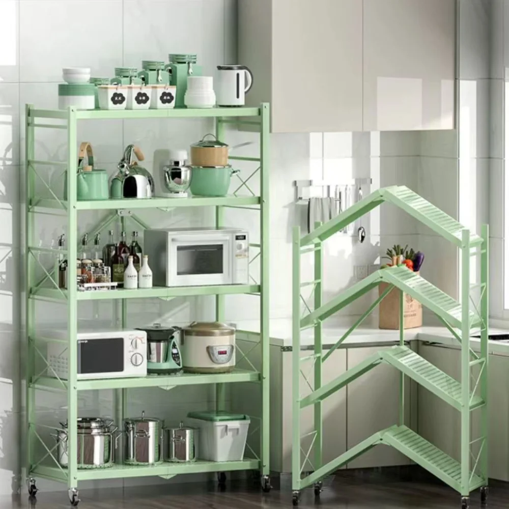 Foldable Large Iron Frame Multifunctional Kitchen Storage Racks Multilayer Metal Storage Shelves Movable Living Room Bookshelf storage rack