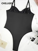 CHILLGIO Women PU Patchwork Black Bodysuit Push Up Spaghetti Straps Romper Sexy Lingеrie Club Tight Jumpsuit Top Hot Sexy Onesie - Image 4