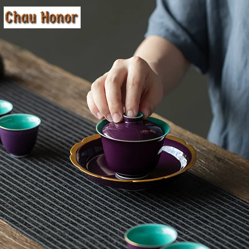 Platycodon Purple Glaze Ceramic Pot Bearing Holder Zisha Pot Base Water Storage Dry Soaking Table Fruit Plate Kung Fu Teaset