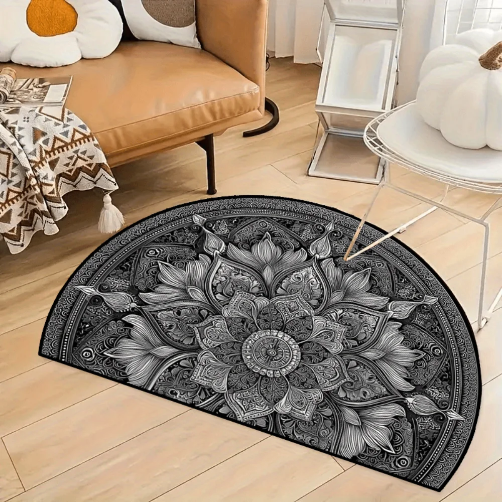VIKAMA Half-Circle Mandala Black-and-White Rug Wabi-Sabi Style Living ...