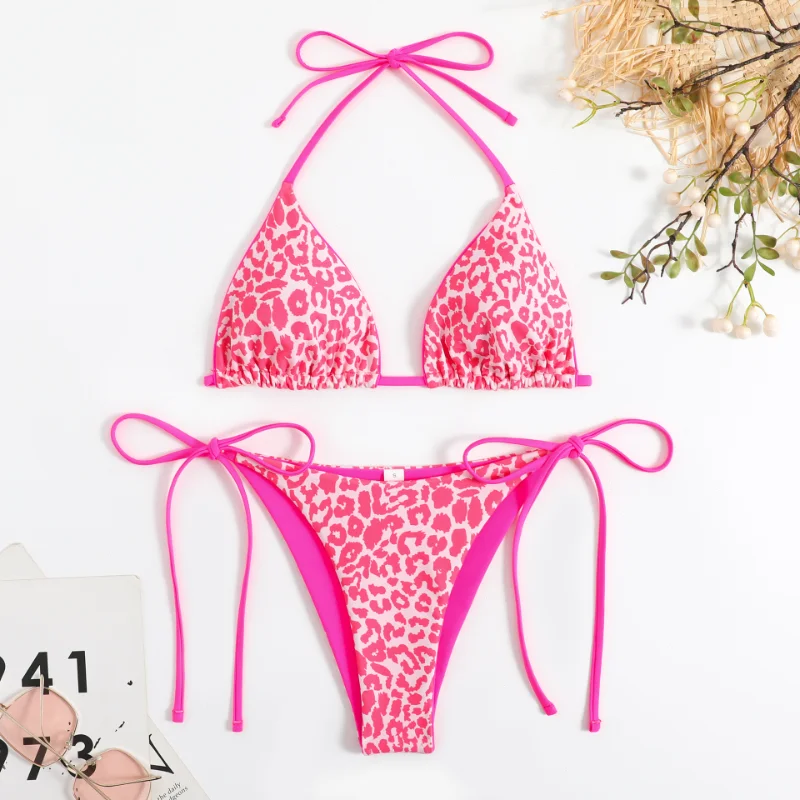 

Women's Sexy Halter Tie Side Triangle Bikini Set high Cut 2 Piece Bikini Swimsuit