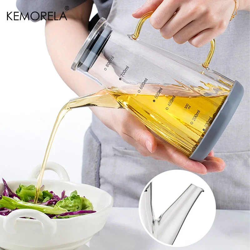 Oil Dispenser 1000/800/600ML Large High Borosilicate Glass for Cooking Olive Oil and Soy Sauce Vinegar with Silicone Base
