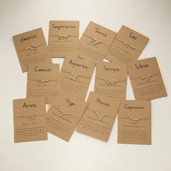 12 Zodiac Signs Constellation Charm Bracelet For Women Men Fashion Card Cancer Leo Virgo Chain Bracelet & Bangle Birthday Gifts