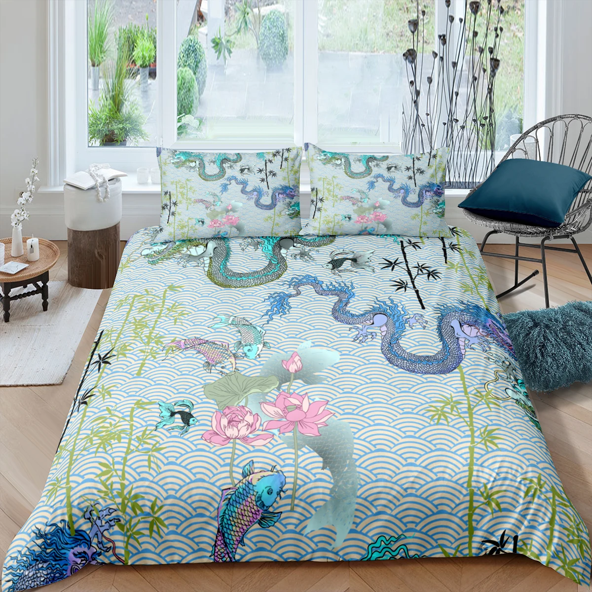 

Home Living Luxury 3D Dragon Bedding Set Flower Duvet Cover Pillowcase Queen and King EU/US/AU/UK Size Comforter Bedding