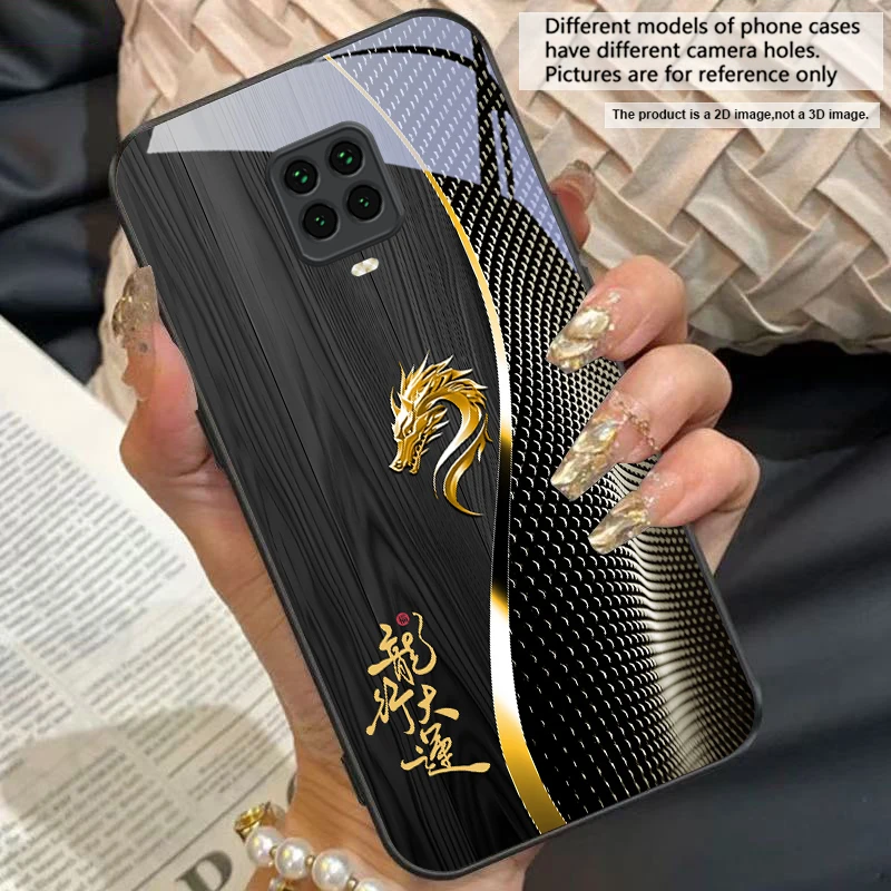 Elegant Black Tempered Glass Phone Case with Traditional Dragon Totem Design