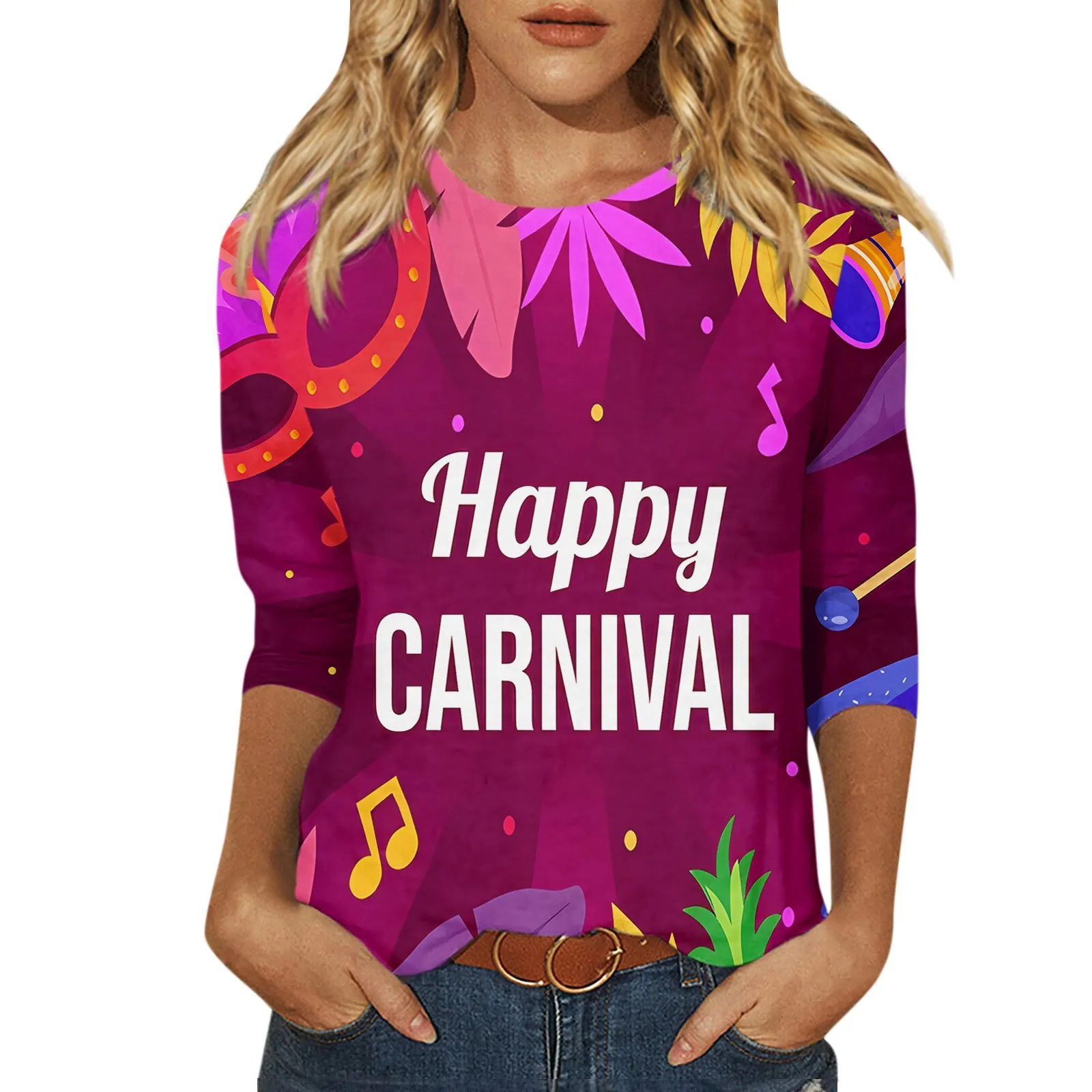 

Women'S Fashion Casual Round Neck 3/4 Sleeve Loose Printed T-Shirt Ladies Top Women Fashion Blouse 2023 T Shirt For Women Y2k