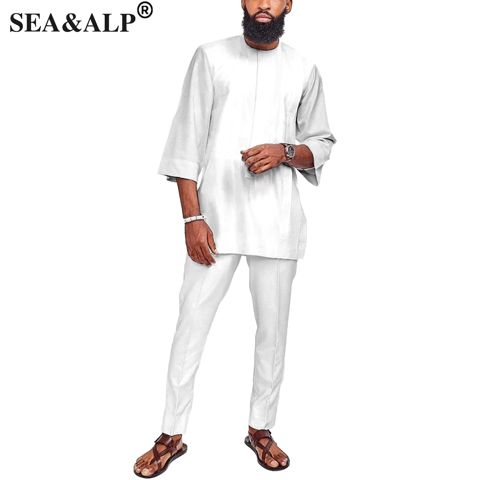 African Men Clothing Traditional Half Sleeve Shirt and Pant Dashiki Fashion Tracksuit african men traditional clothing set full sleeve print shirts and pants african suit tribal tracksuit dashiki outfits a2216096