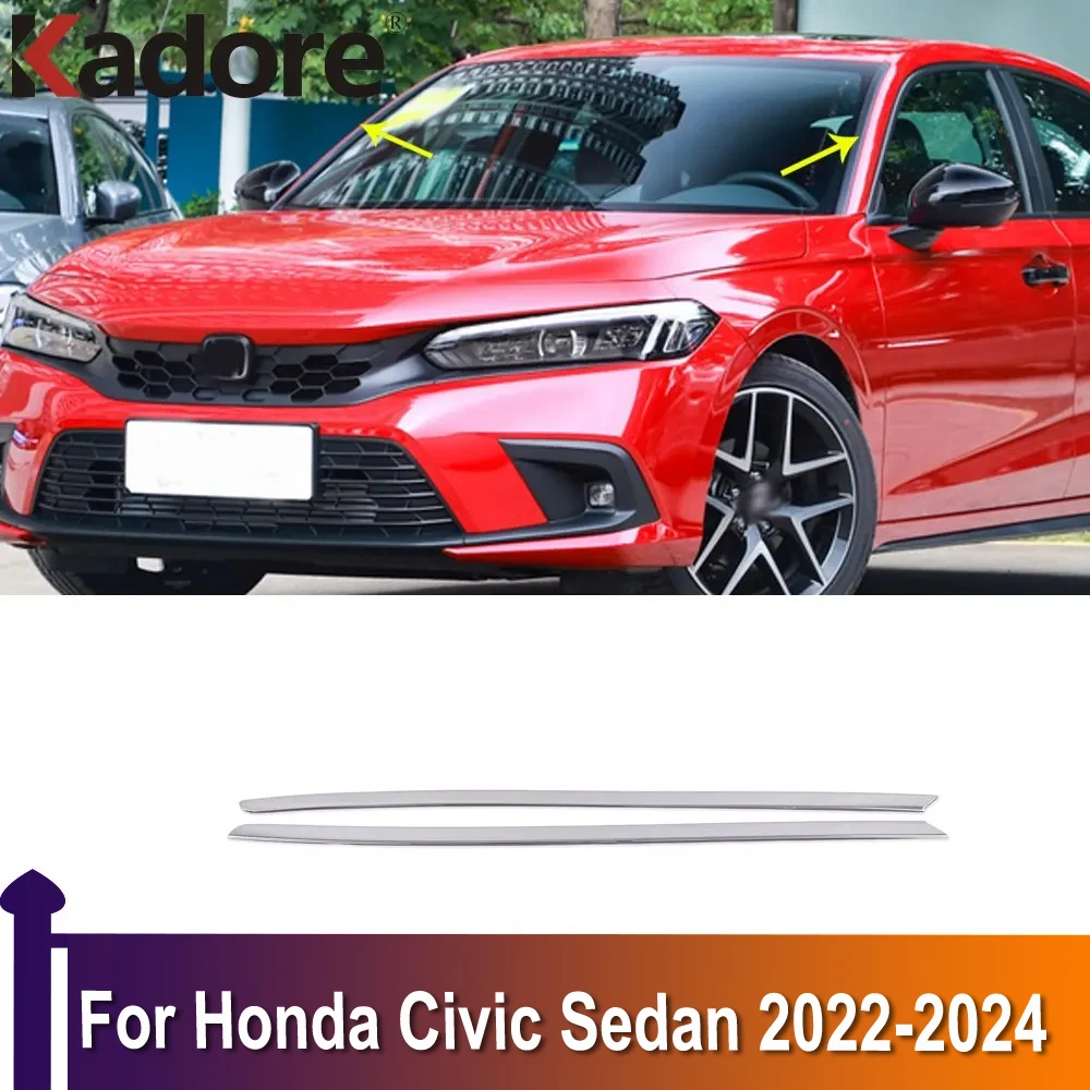 For Honda Civic Sedan 11th 2022 2023 2024 Front Window Decoration Cover Trim Car Sticker Styling Accessories Stainless Steel