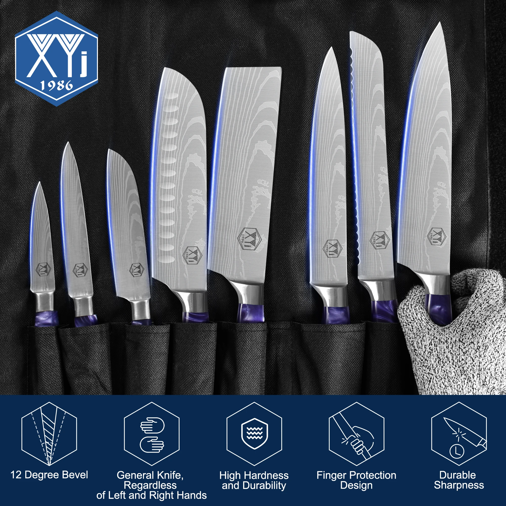 5 Pieces Professional 7CR17 High Carbon Stainless Steel Kitchen Knives Set