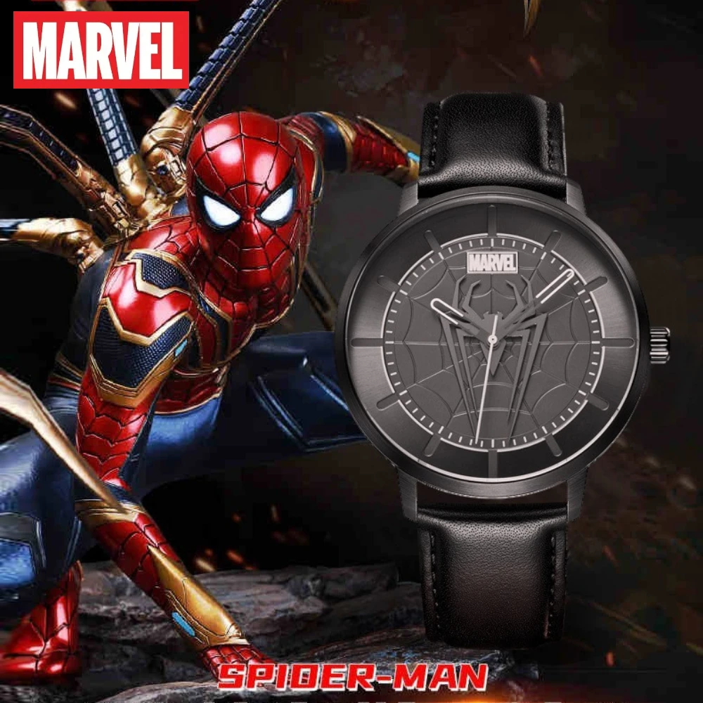 

Marvel Men's Watch Cool Spider-Man Steel Dial Luminous Waterproof Leather Male Boy Quartz Disney Clock Relogio Masculino
