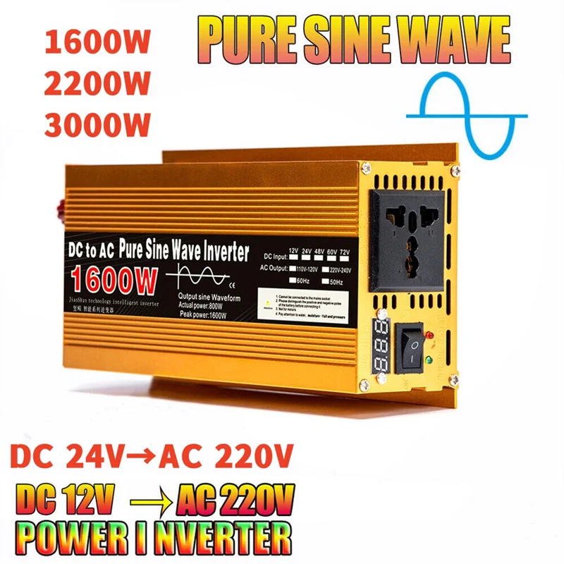 1600W-2000W Onda Sinusoidale Pura Dc 12V/24V A Ac 220V Trasformatore Converti Convertitore Presa Multifunzione Inverter Per Auto