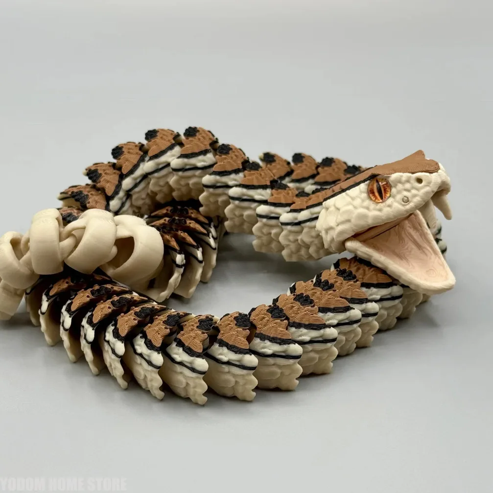 3D 프린팅된 섬세한 다관절 가동식 방울뱀 (이빨 포함) - 홈 액세서리, 책상 장식, 어린이 할로윈 장난감