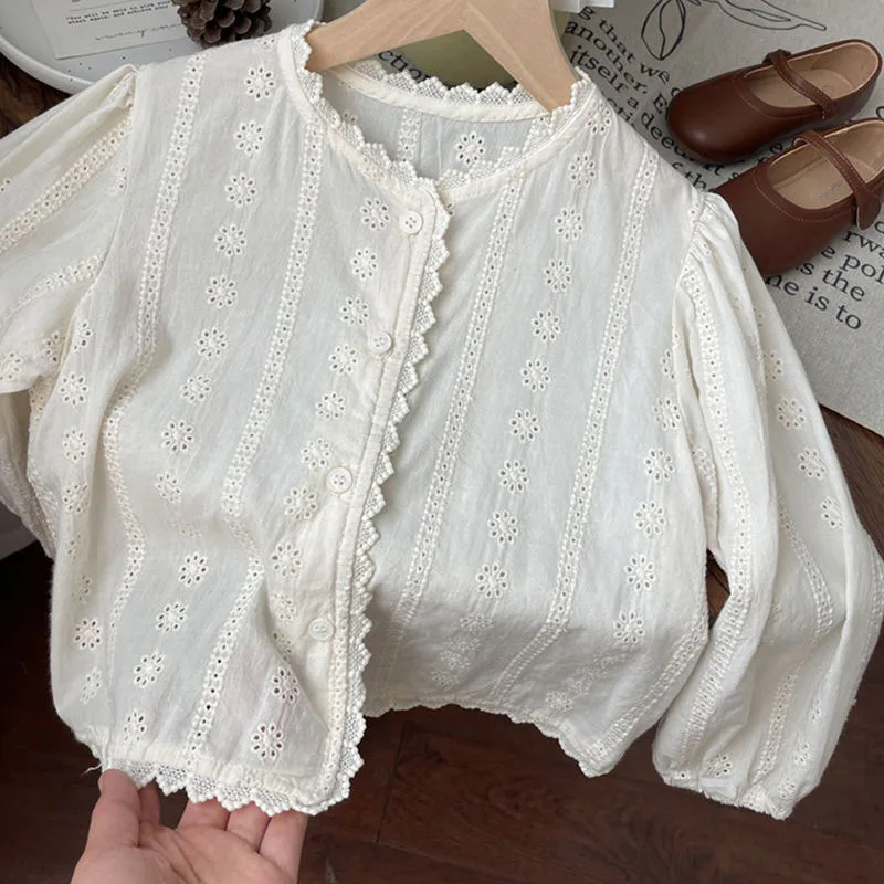 Girl Cardigan French Sweet Lace Long Sleeved Spring Summer Casual Sunscreen 2-7 Years Old