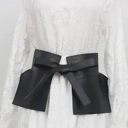 Fashion Knotted Lace-up Leather Skirt Belt Spring Solid Color Black Red Pu Leather Bow Belt Women Strappy Waist Dress Decoration