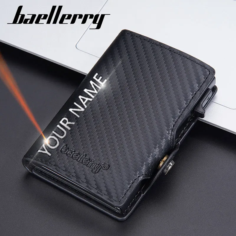 Baellerry RFID Men Short Wallets Popup Card Holders Free Name Engraving Male Wallet Carbon Fiber Men's Purses leather wallet wallet card holder credit card wallet smart wallet