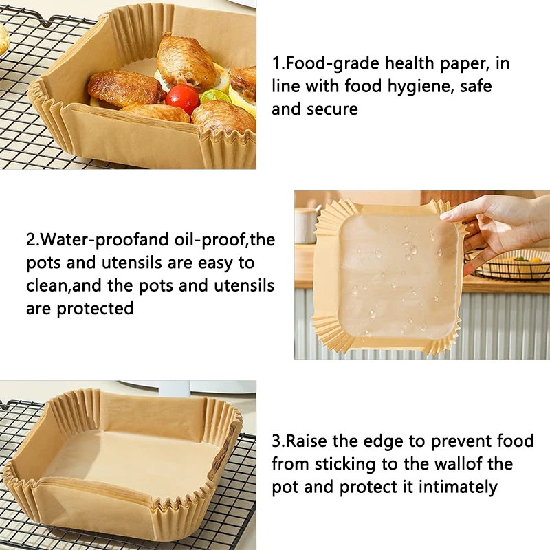 Airfryer Baking Paper Parchment Square Round Air Fryer Baking Disposable Paper Liner Non-Stick Food Grade Kitchen Accessories