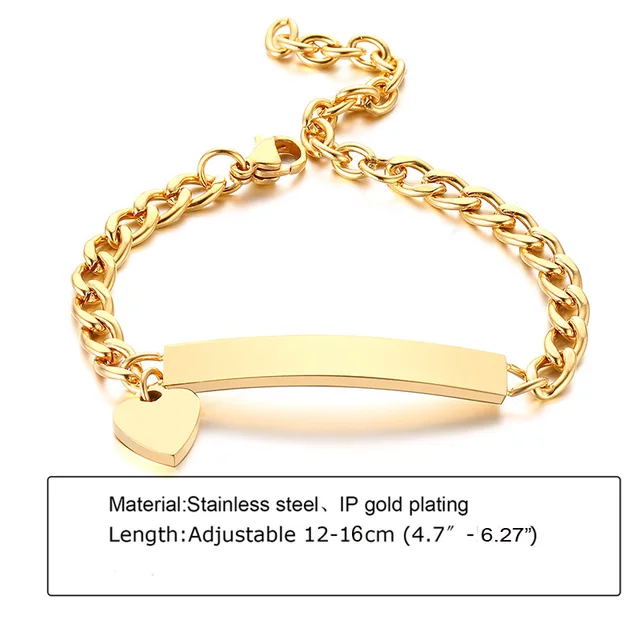 Custom Personalized Name Baby ID Bracelet, Stainless Steel Curb Chain Link Crown Bracelet Newborn Gilrs Boy Gifts Not Allergic BR-781G-12 gold