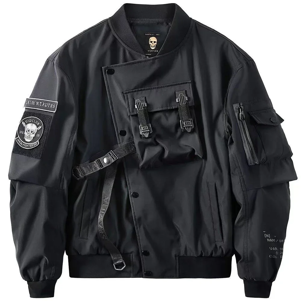 

Мужская куртка-бомбер в готическом стиле, черная куртка-бомбер в японском стиле Харадзюку, городская уличная одежда в стиле Харадзюку, Y2k