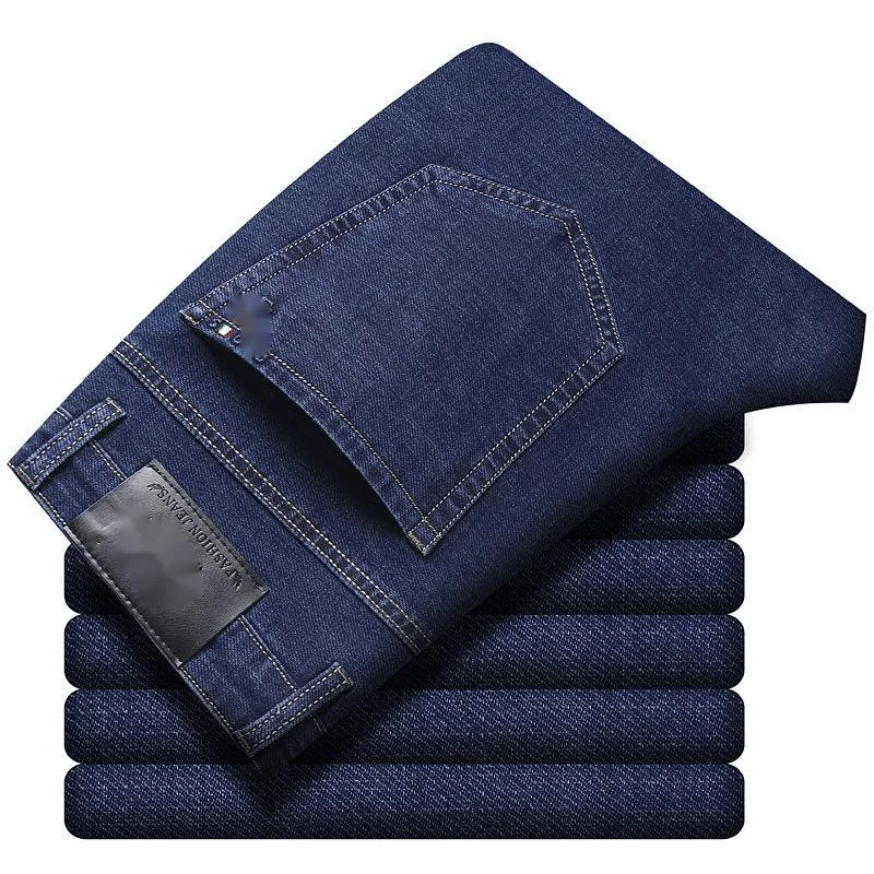 Autumn New Jeans Men's High Waist Elastic Loose Straight Casual Pants Anti Theft Buckle Back Bag_voghion.com