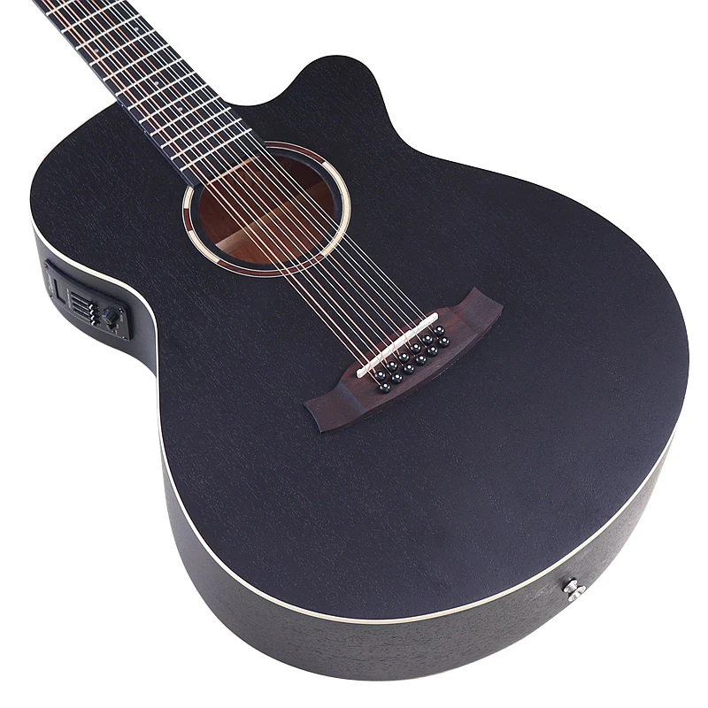 Acoustic Electric Guitar Acoustic Guitar Black 12 String Electric Acoustic Guitar Cutaway Design 40 Inch Full Sapele Body Matte Folk Guitar