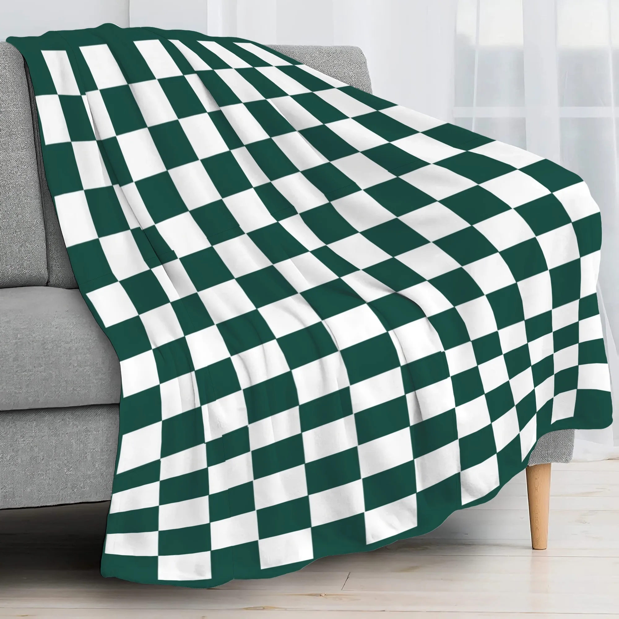 Classic and stylish checkerboard flannel blanket - perfect gift - suitable for all seasons, suitable for sofa, bed, office, camp 2