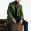 Fall Winter Trench Coat Men Double-braested Thick Long Sleeve Woolen Coat Notch Collar British Style Mid Length Men Jacket