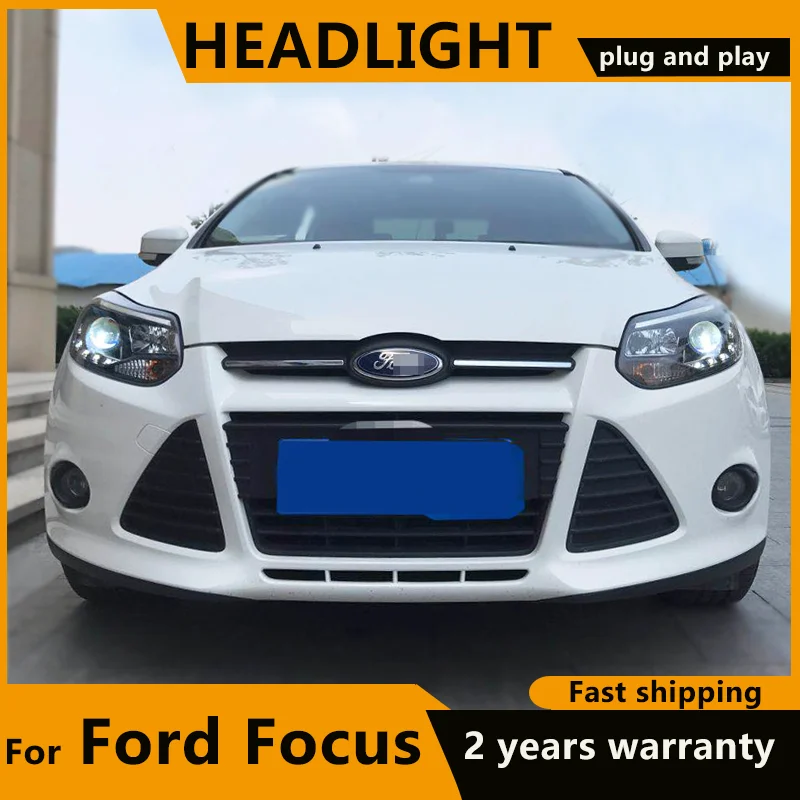 Para Ford Focus 3 faros LED 2012 2013 2014 para Focus ST Style LED DRL H7 Hid Option Angel Eye Bi Xenon luces delanteras de luz baja