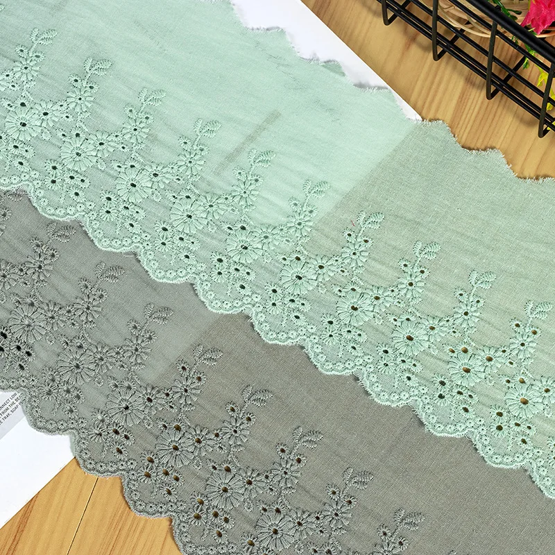 Lace Fabric 1Y Flower Hollow 11CM Wide Cotton Cloth Trim for Clothes Accessories Cuffs Skirt Hem