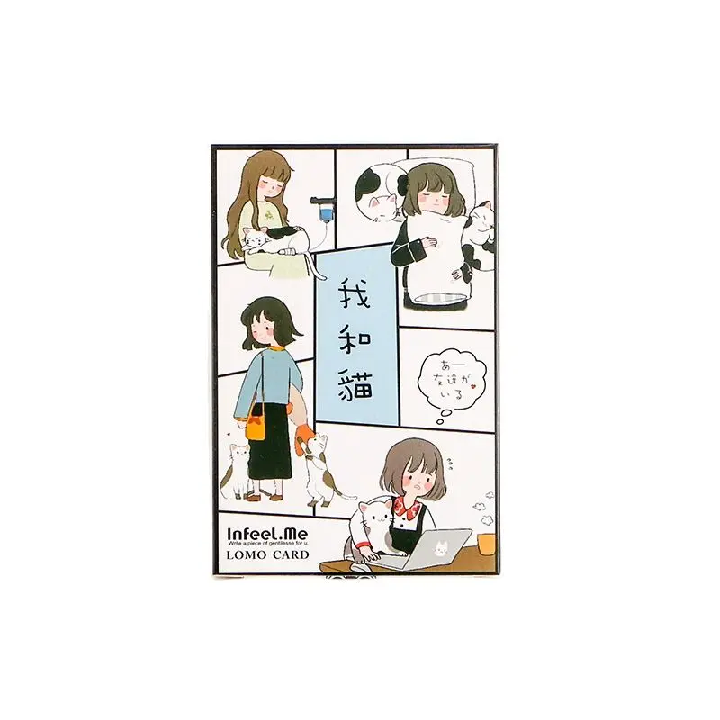 Cute Cat and Me Lomo Card DIY Cartoon Mini Postcard Greeting Message Cards Birthday Letter Envelope Gift Card 28 Sheets/Set custom cards mini greeting cards