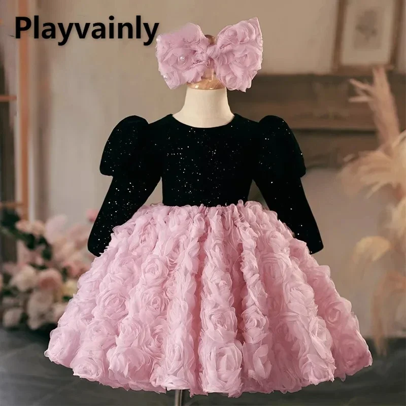 

Christmas Teenager Girls Party Dress Patchwork Appliques Princess Dress Birthday Banquet Piano Performance Clothing H2023