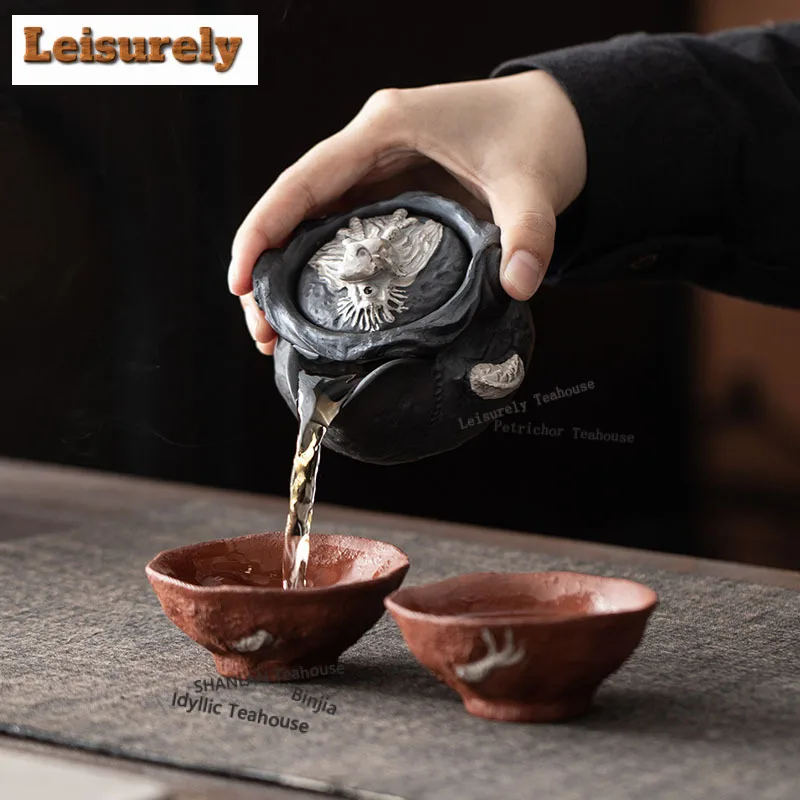 Auspicious Dragon Zisha Handheld Tea Set Complete Set Antique Tea Ceremony Set Teapot And Tea Cup Set Teaset Supplies Craft Gift