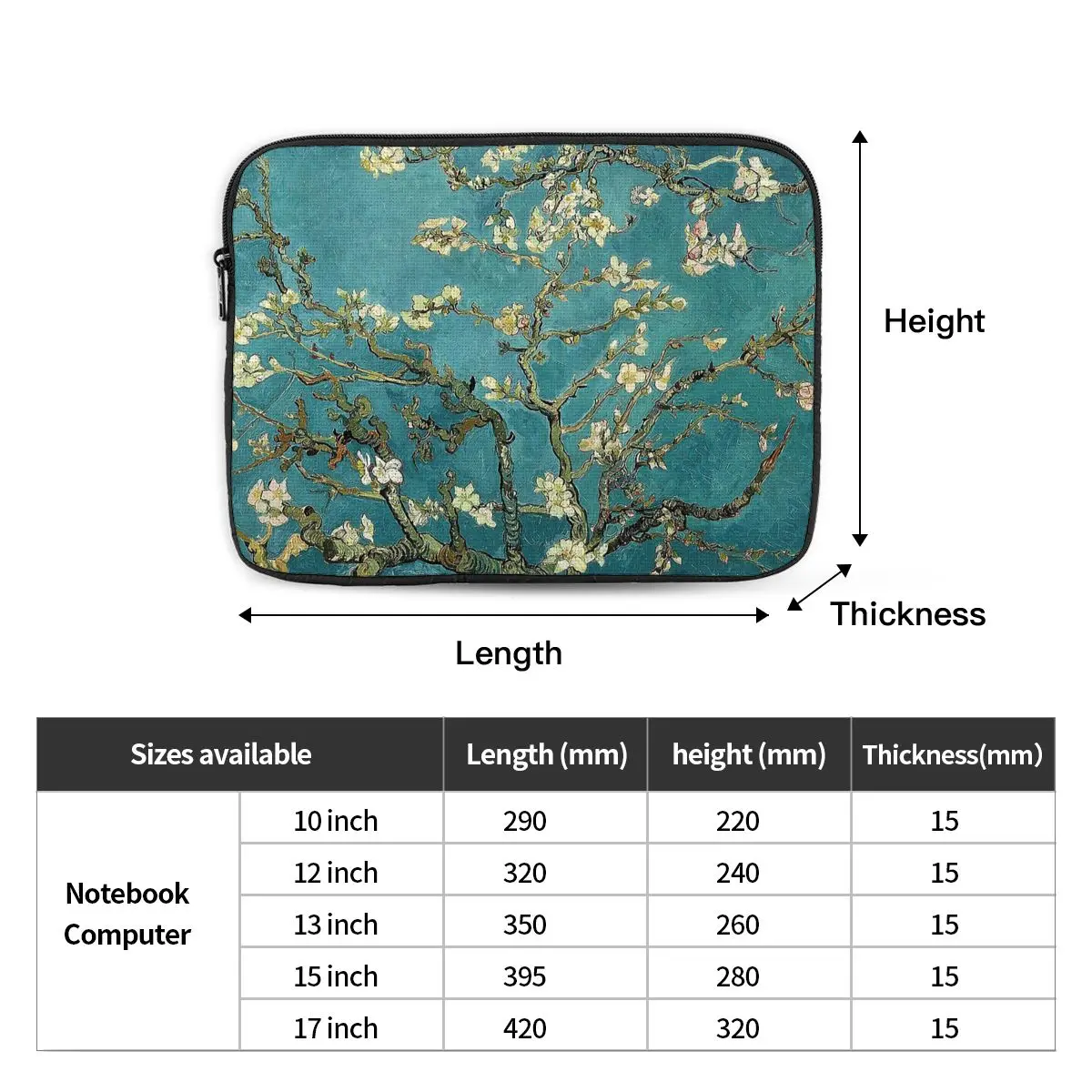 Shockproof Almond Tree Laptop Bolsa Van Gogh Arte Restaurado Blossoming Notebook Sleeve Case Original 12 13 15 17 - Imagem 2