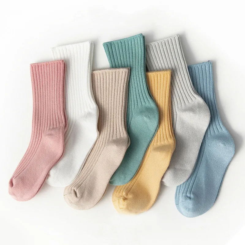 

7 Colors New Solid Baby Boys Girls Knee High Long Socks Cotton Breathable Stripe Soft Kids Sock Children School Uniform Socks
