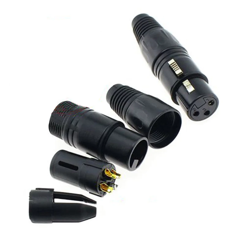

100pcs Microphone 3 Pin XLR Balance Connector Socket Gold Plating Black XLR Male Female Plug