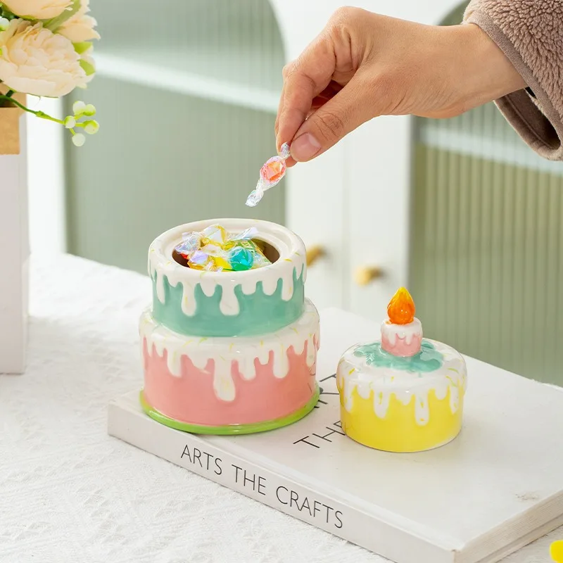 창의적인 세라믹 생일 케이크 보관 용기 - 데스크탑 장 캔디 캐니스터, 발렌타인 데이를 위한 이상적인 홈 데코 선물