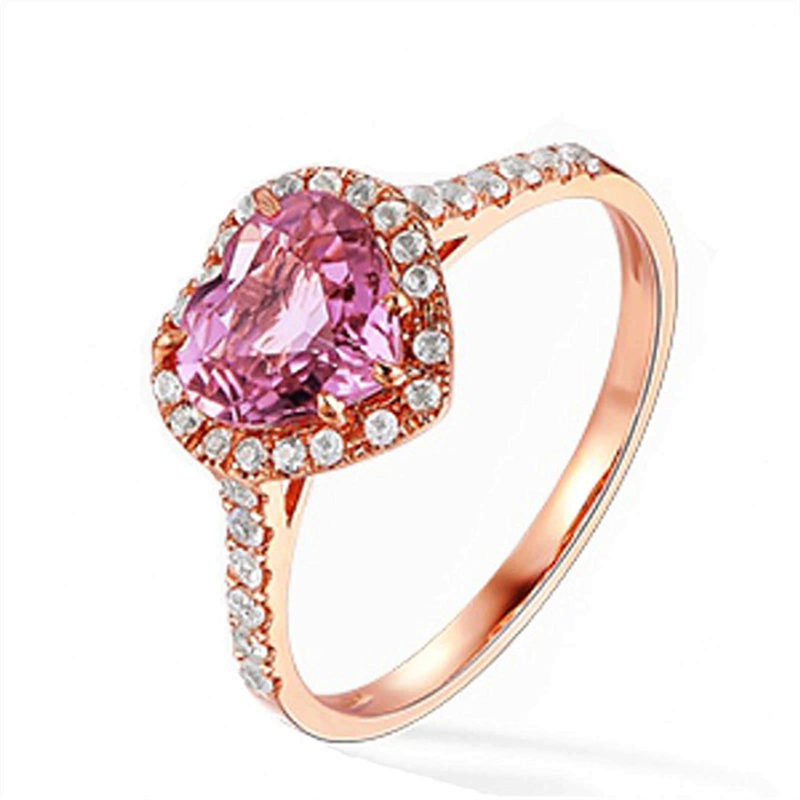 

Natural Pink Heart-Shaped Love Ring Rose Gold Plated Live Pink Diamond Ring Elegant And Beautiful