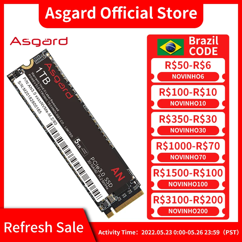 Внутренний жесткий диск Asgard AN3.0 M.2 NVMe 512 ГБ 1T PCIe3.0 X4 SSD m2 2280 для ноутбука и