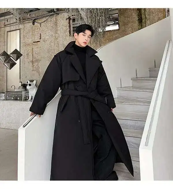 PFHQ Winter Oversize Silhouette Thickened Double Breasted Long Cotton Coat Solid Color Male Tops Solid Color Casual 21Z7505