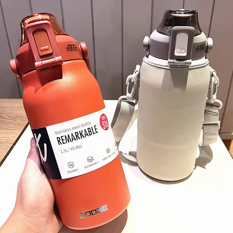 

1300ml/1700ml 316Stainless Steel Thermal Water Bottle Thermoses Vacuum Flask With Straw Tumbler Portable Hot Drinks Thermos Cup