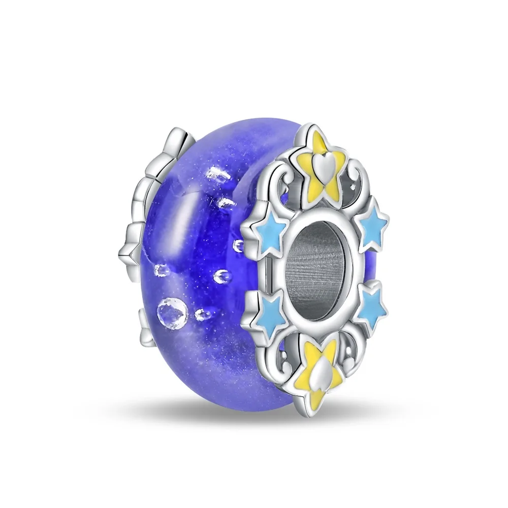 

Fashionable 925 Pure Silver Blue Wishing Star Murano Glass Charm Fit Pandora Bracelet Women's Winter Jewelry Accessories