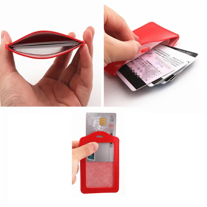 Badge Holder 616 PU Leather Material Card Sleeve Sets ID Badge Case Clear Bank Credit Card School Student Office