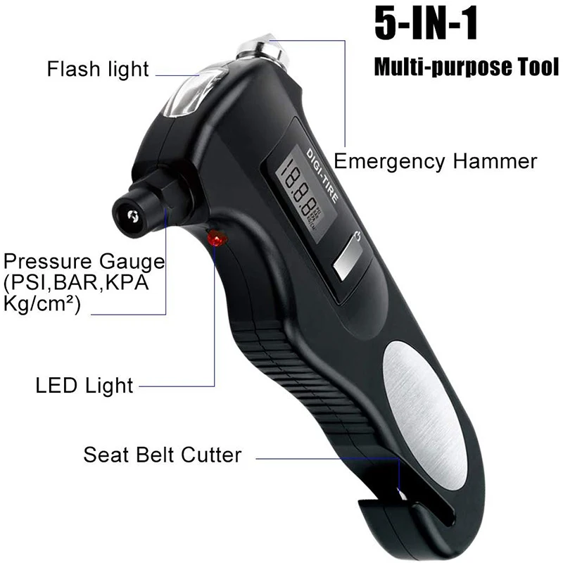 Digitales 5-in-1-Reifendruckmanometer, 150psi mit multifunktion