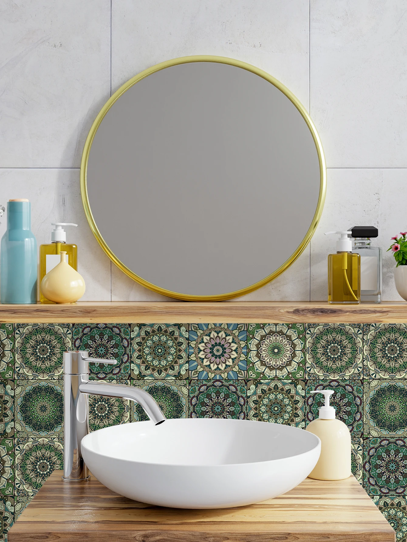 Kitchen Wall Sticker Green Mandala Style Thickened Moisture-proof Waterproof Background Beautification Decorative 1 roll